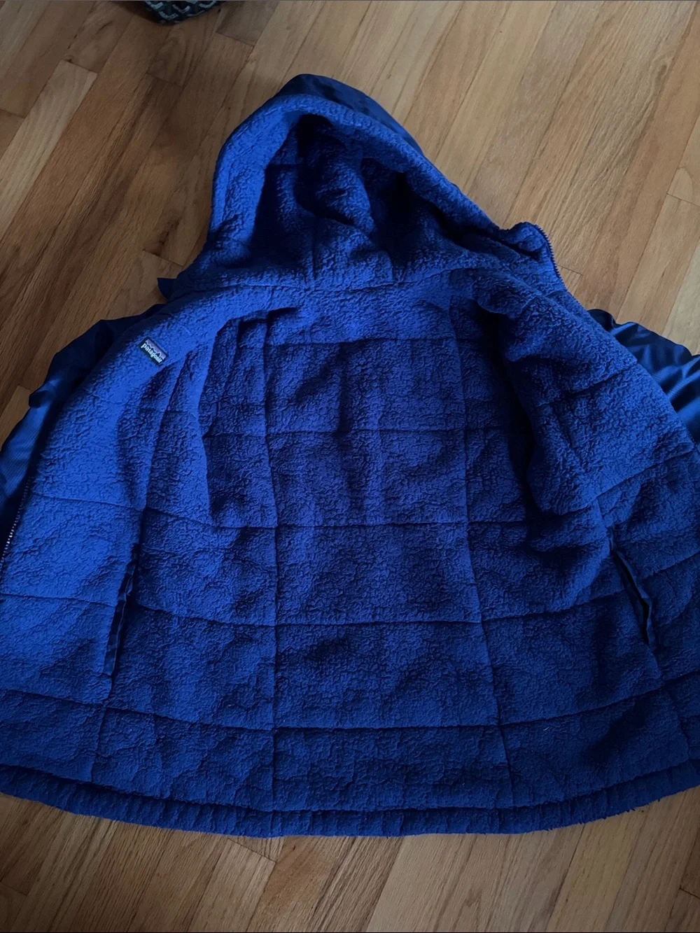 Patagonia Kids Blue Hooded Reversible Puffer Jacket